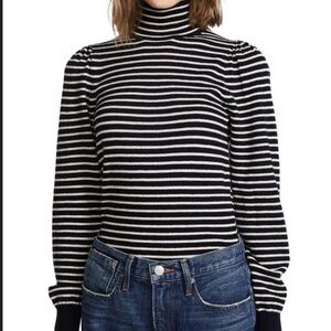 Rebecca Taylor La Vie Striped Wool Turtleneck Puff Sleeve
